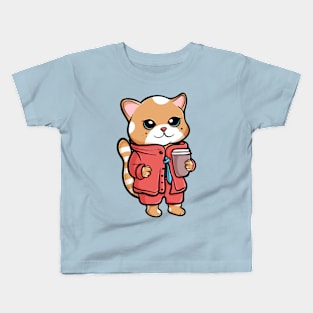 Cat with a coffee Kids T-Shirt